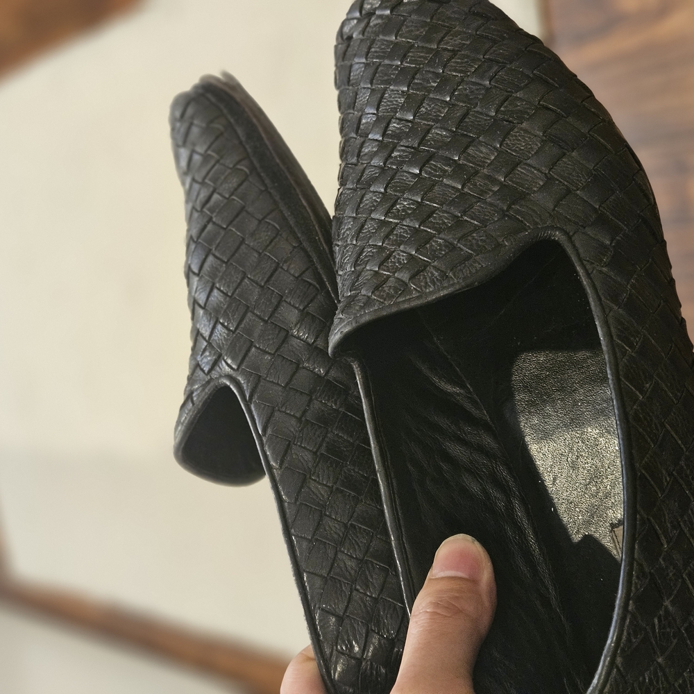 Bottega Veneta Black Woven Leather Slip-On Loafers